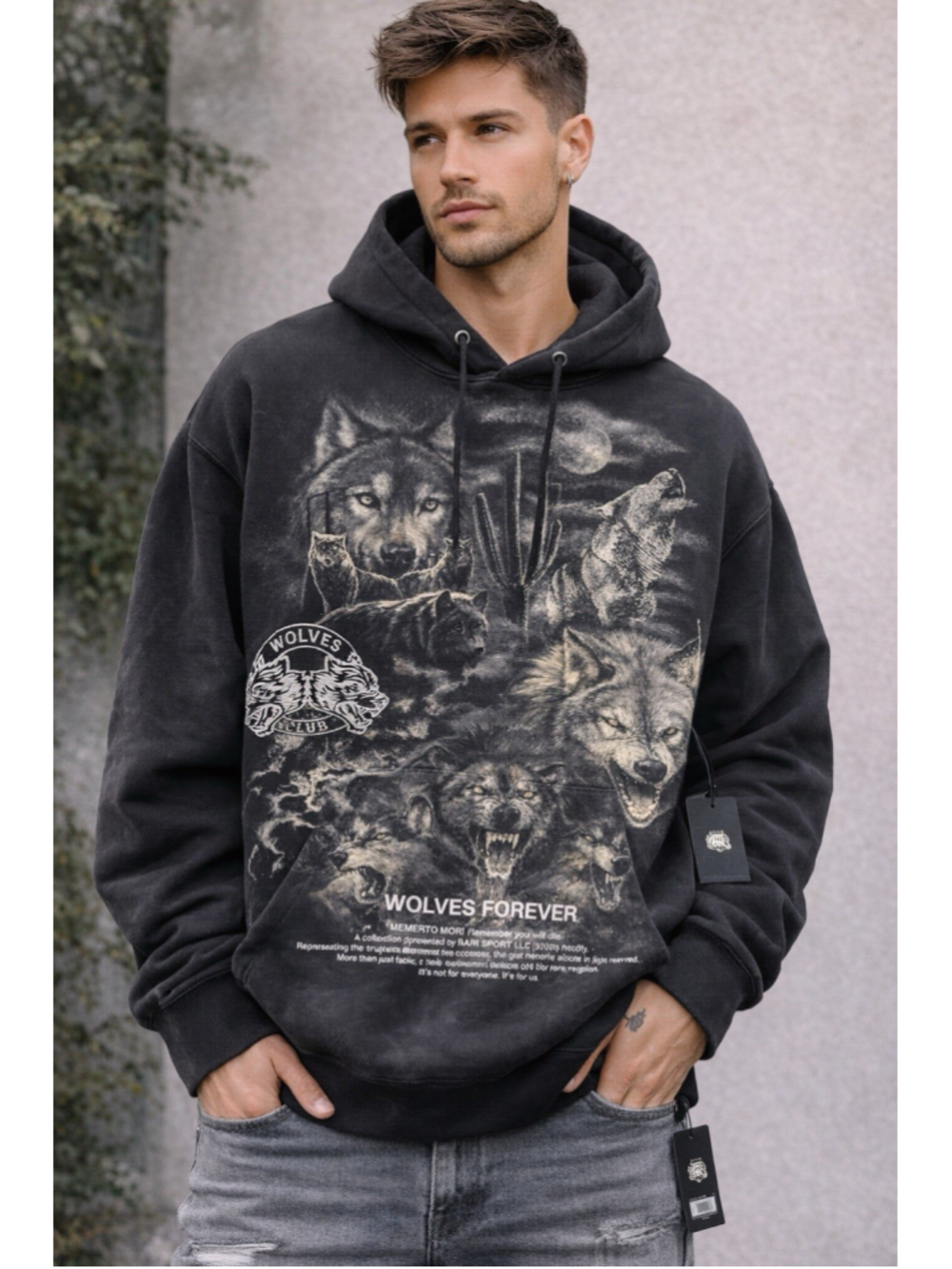 Darc Sport Wolves Forever Graphic Hoodie Black Large Oversized Streetwear NWT